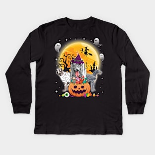 Irish Wolfhound Dog Mummy Witch Moon Ghosts Happy Halloween Thanksgiving Merry Christmas Day Kids Long Sleeve T-Shirt